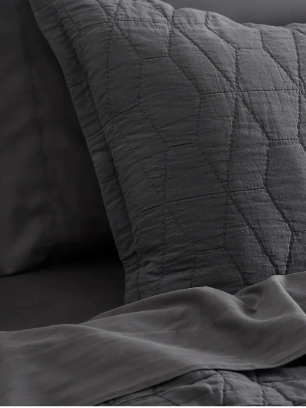 King Pillow Shams by Riley Home Cotton Quilted Gray Sham Set NEW